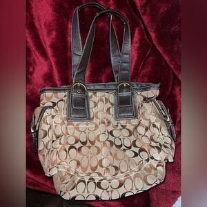 Coach Tan and Brown Signature Shoulder Bag